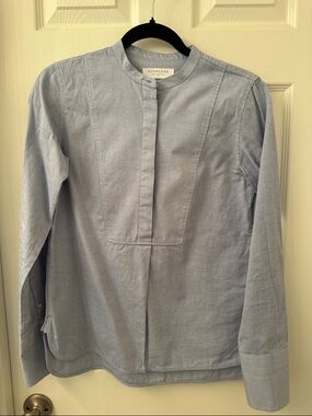 Everlane Pale Blue Collarless Popover Blouse